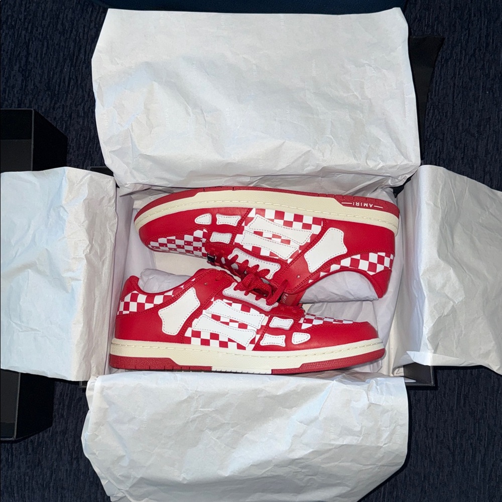AMIRI Red and White Checkered Sneakers